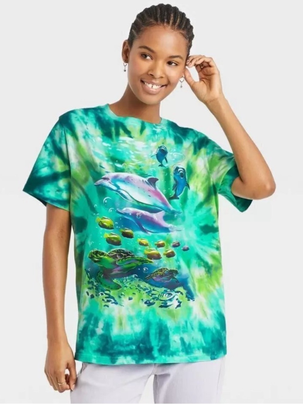 Colorful Ocean Life Tie-Dye Mighty Fine phish Graphic T-Shirt Bright small